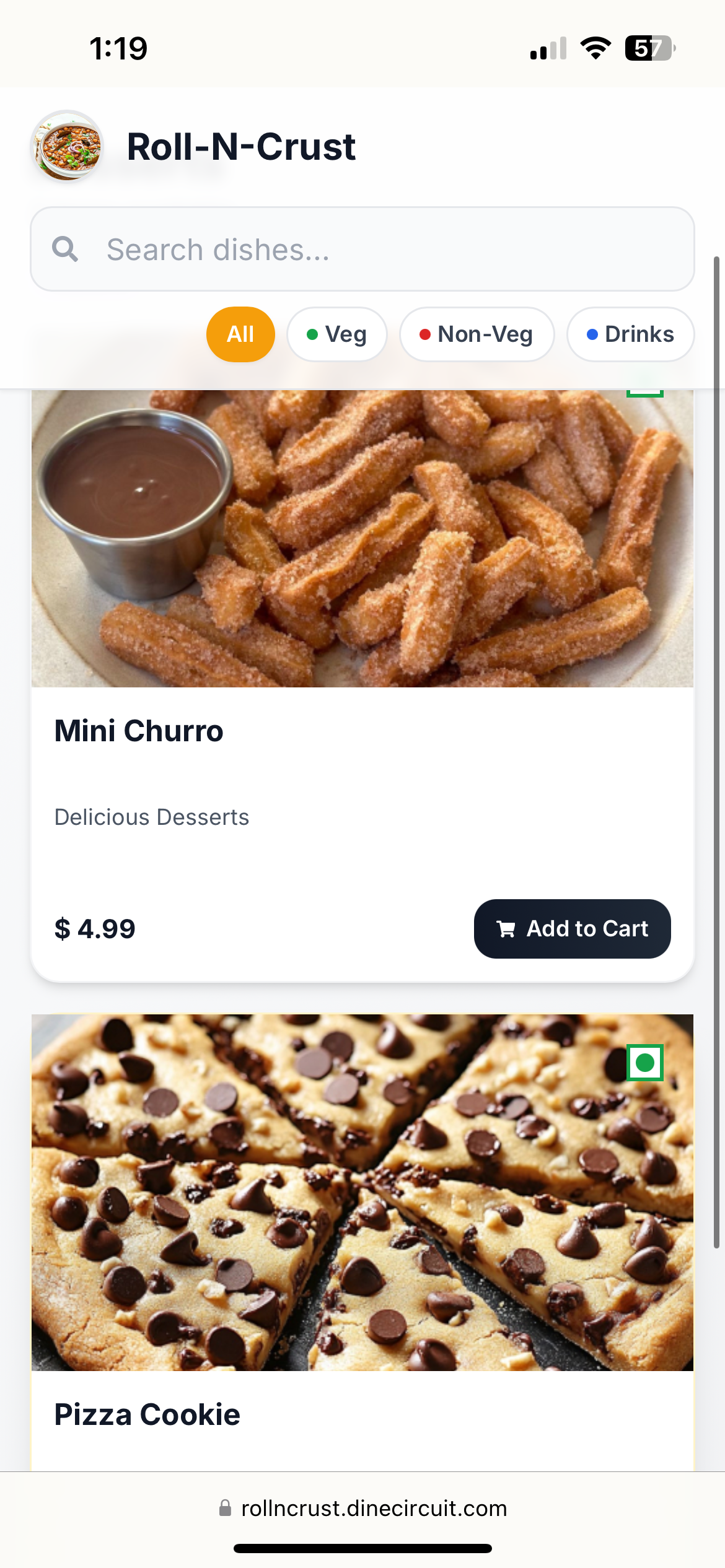 Desserts menu